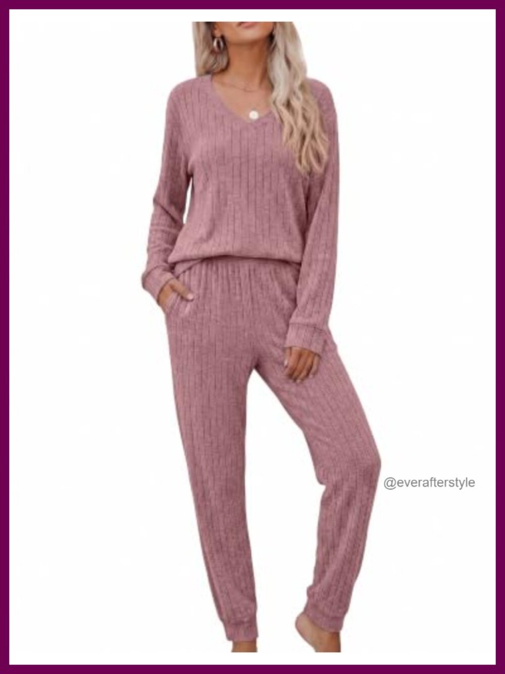 Ribbed Knit 2 Piece Long Sleeve Lounge Set